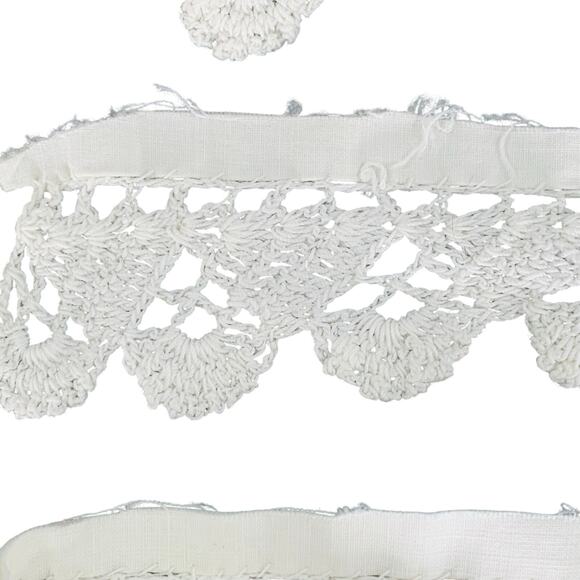 Hand Crochet Trim White Lace Scalloped Two 40 Inch Pieces Repurpose Imperfect - Picture 2 of 6